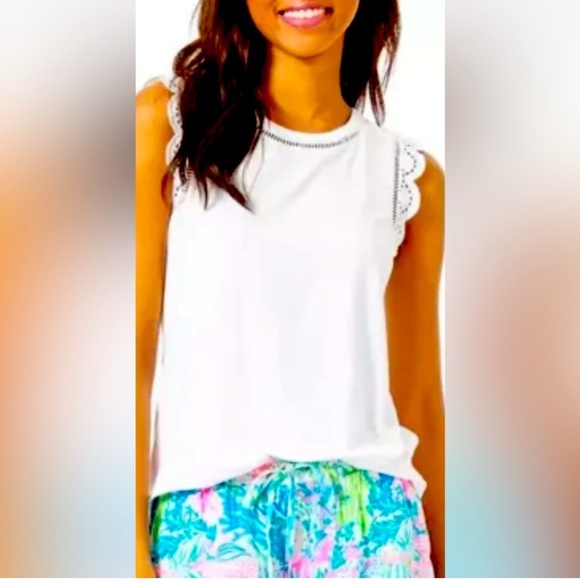 Lilly Pulitzer White Lace-Trimmed Agee Top Rare Sold out XL NWOT - Picture 8 of 8
